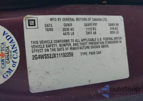 2001 Buick Century Custom из США, поврежденный, VIN 2G4WS52JX11192259